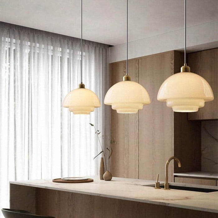 Art Deco Biała Szkło Lampa Wisząc | 1+1 GRATIS