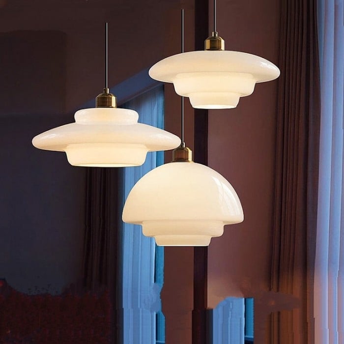 Art Deco Biała Szkło Lampa Wisząc | 1+1 GRATIS