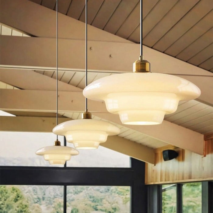 Art Deco Biała Szkło Lampa Wisząc | 1+1 GRATIS