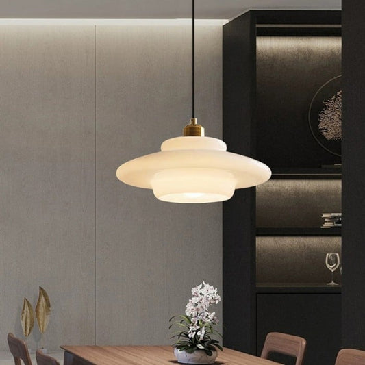 Art Deco Biała Szkło Lampa Wisząc | 1+1 GRATIS