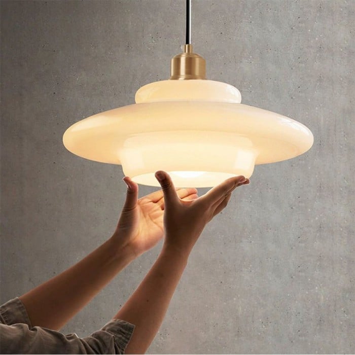 Art Deco Biała Szkło Lampa Wisząc | 1+1 GRATIS