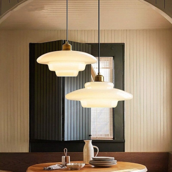 Art Deco Biała Szkło Lampa Wisząc | 1+1 GRATIS
