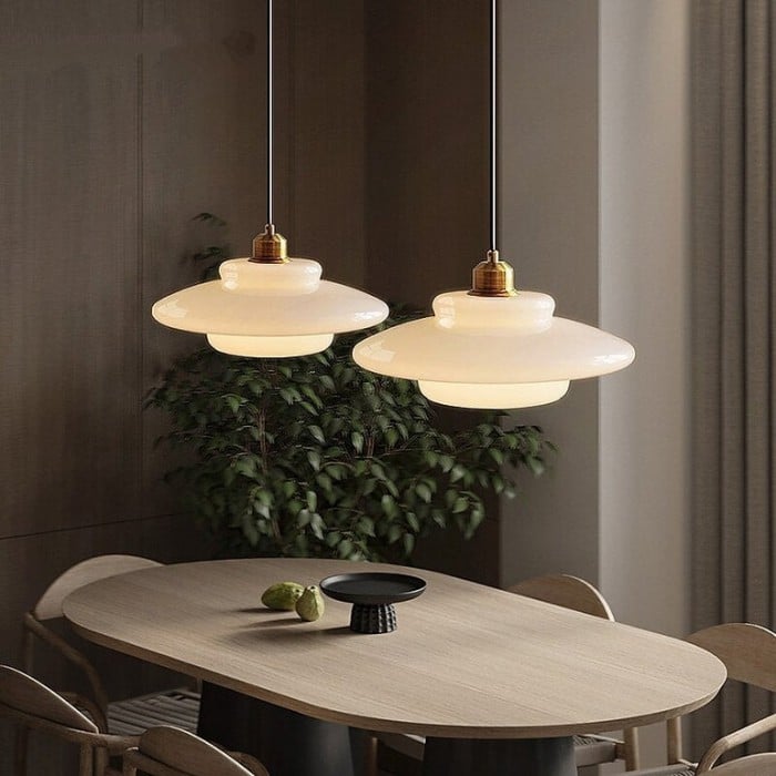 Art Deco Biała Szkło Lampa Wisząc | 1+1 GRATIS