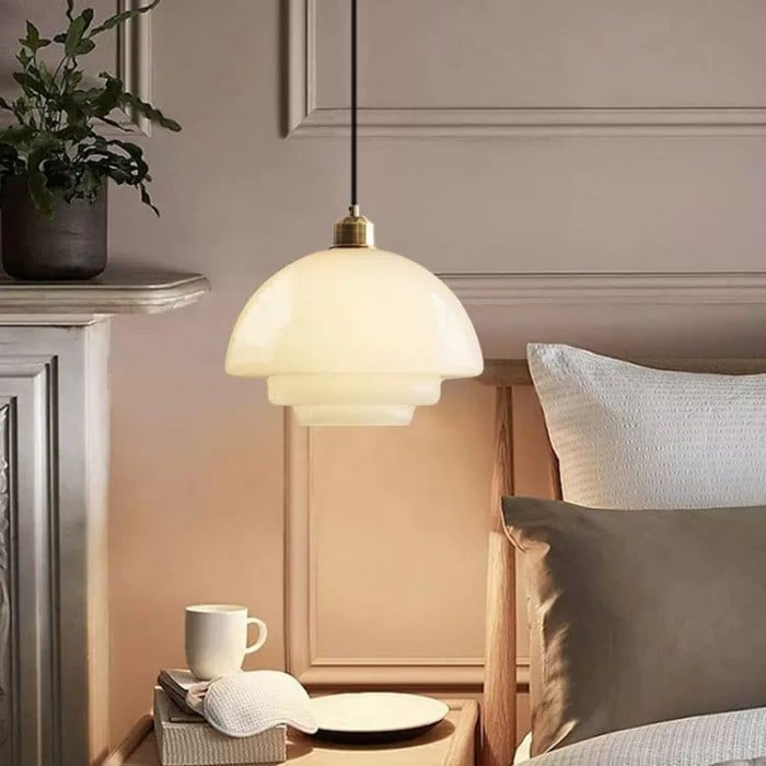 Art Deco Biała Szkło Lampa Wisząc | 1+1 GRATIS