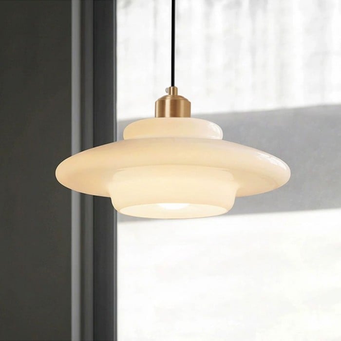 Art Deco Biała Szkło Lampa Wisząc | 1+1 GRATIS