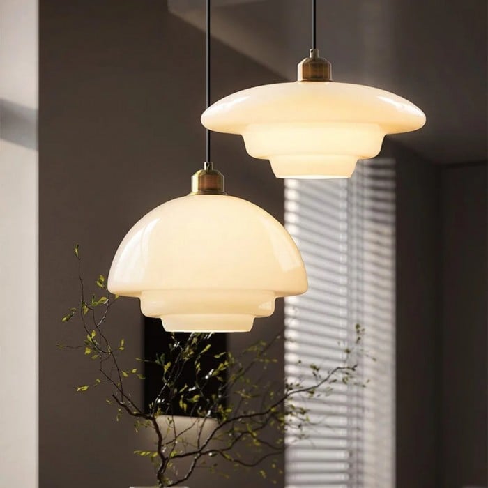 Art Deco Biała Szkło Lampa Wisząc | 1+1 GRATIS