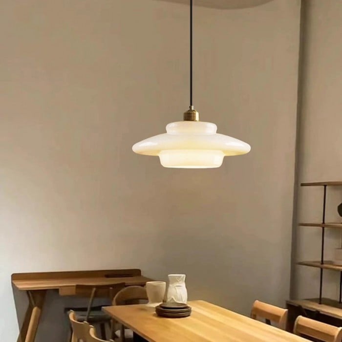 Art Deco Biała Szkło Lampa Wisząc | 1+1 GRATIS