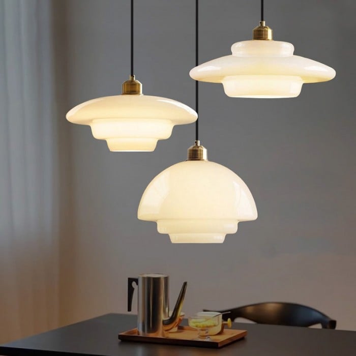 Art Deco Biała Szkło Lampa Wisząc | 1+1 GRATIS