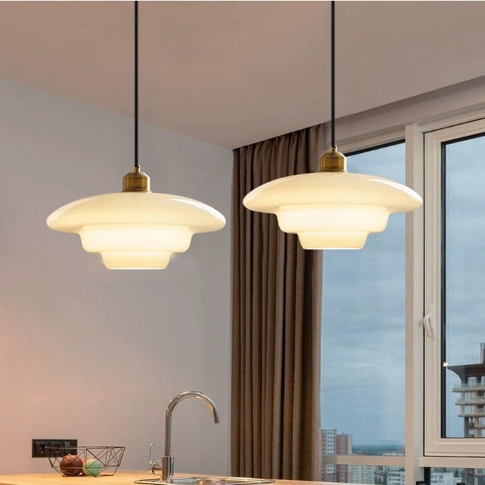 Art Deco Biała Szkło Lampa Wisząc | 1+1 GRATIS