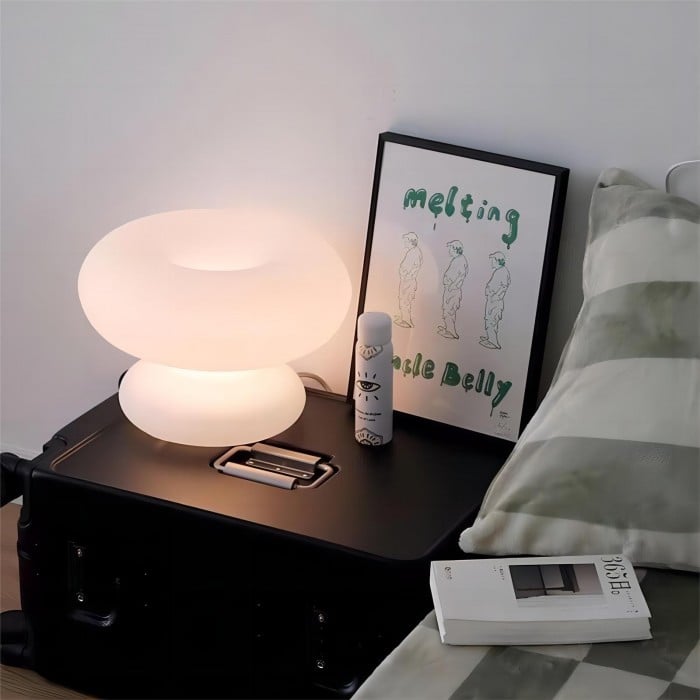 Biała Szklana Lampa Stołowa Bauhaus | 1+1 GRATIS