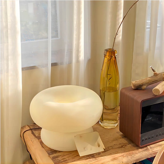 Biała Szklana Lampa Stołowa Bauhaus | 1+1 GRATIS