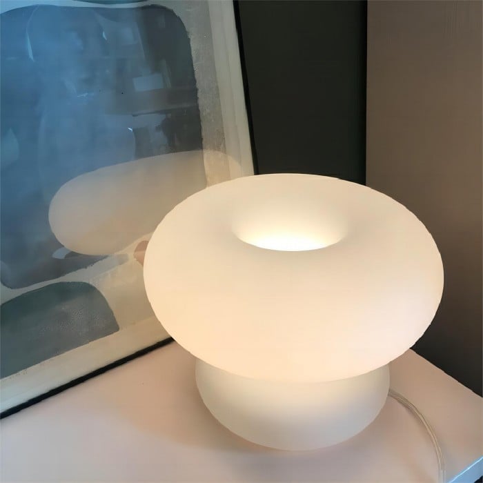 Biała Szklana Lampa Stołowa Bauhaus | 1+1 GRATIS