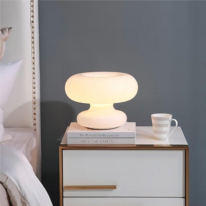 Biała Szklana Lampa Stołowa Bauhaus | 1+1 GRATIS
