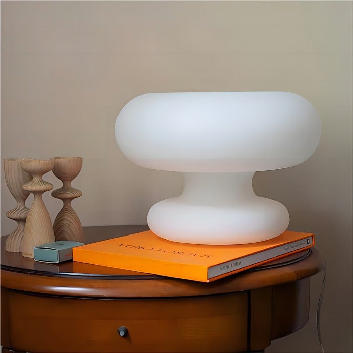 Biała Szklana Lampa Stołowa Bauhaus | 1+1 GRATIS