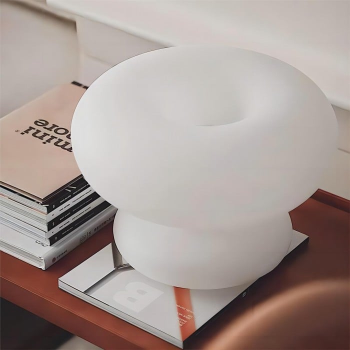 Biała Szklana Lampa Stołowa Bauhaus | 1+1 GRATIS