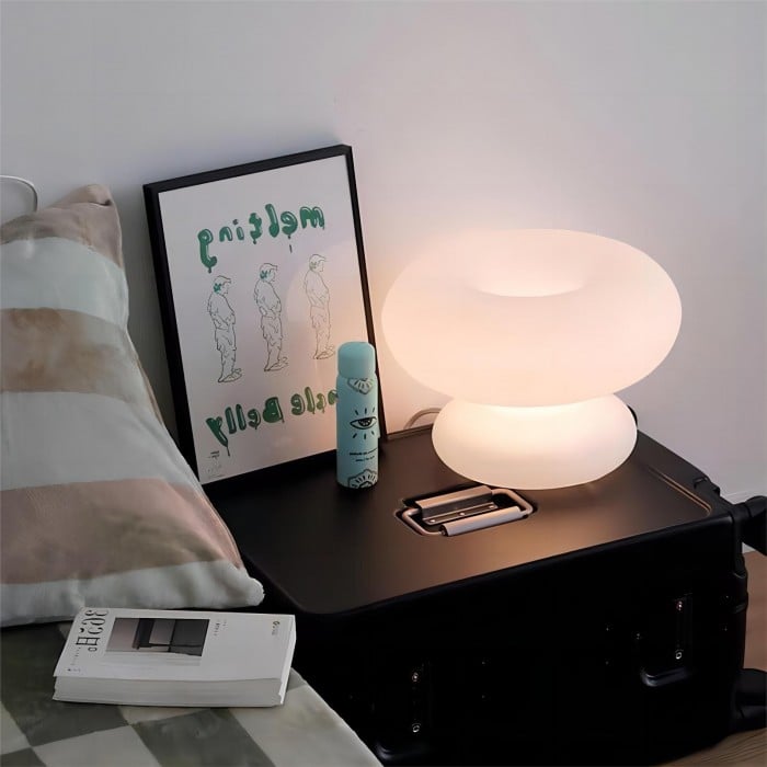 Biała Szklana Lampa Stołowa Bauhaus | 1+1 GRATIS