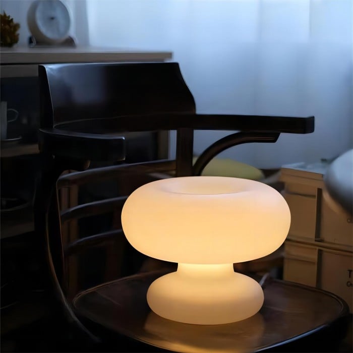 Biała Szklana Lampa Stołowa Bauhaus | 1+1 GRATIS