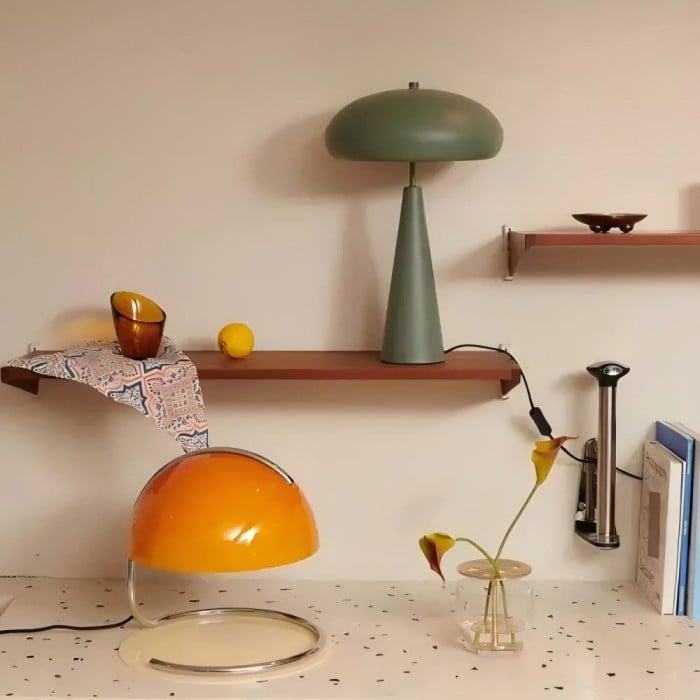 Retro szklana lampa stołowa Bauhaus Pudding | 1+1 GRATIS