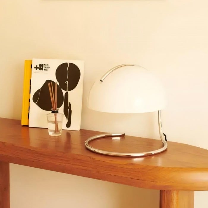 Retro szklana lampa stołowa Bauhaus Pudding | 1+1 GRATIS